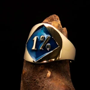 MENS OUTLAW BIKER RING, BIKER RING ONE PERCENTER 1% OUTLAW SYMBOL BLUE SIZE 13.5 - Picture 1 of 7