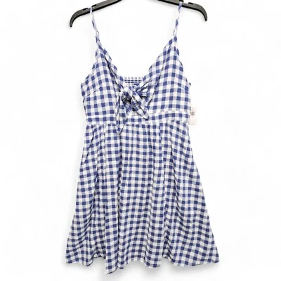 Старый темно-синий Babydoll Y2K верхний женщин средний клетку льняной смеси сельской местности новый с ярлыком - Изображение 1 из 4