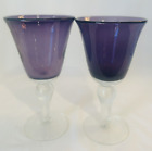 2 Water Wine Goblets Barware Glasses Purple Amethyst Plum Handblown Heavy EUC
