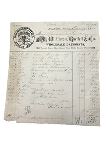 1870er Keokuk IA Wilkinson Bartlett CO Drogist Dokument Bill Iowa Werbung - Bild 1 von 6