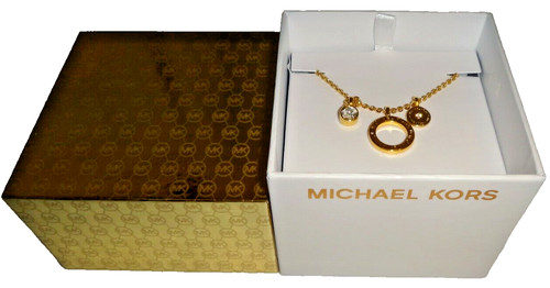 MICHAEL KORS Yellow G 3 Pendants Necklace Single Crystal MKJ7576710 + MK BOX