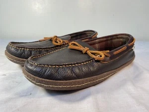 L.L. Bean Handsewn Flannel Lined Moccasin Slippers Men's Brown Leather - US 11 - Picture 1 of 7