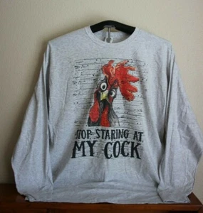 STOP STARING AT MY COCK - Funny Rooster Long Sleeve T-Shirt, 2XL in Gray - Picture 1 of 5