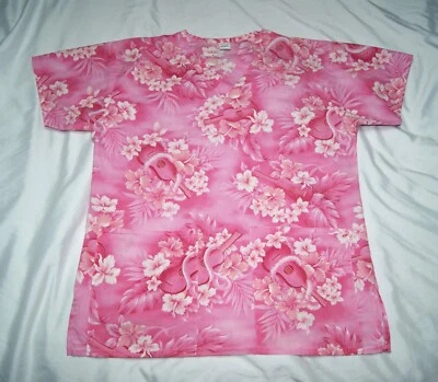 Banana Scrubs Scrub Top Mujer Pequeño Rosa Tema Hawaiano Guitarra Lei 2 Bolsillos Foto 1 de 4