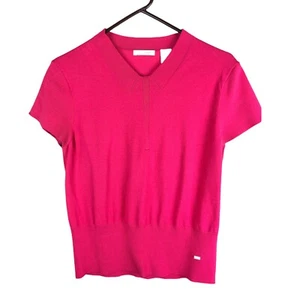 Liz Golf Womens Large Fuchsia S/S lightweight Silk blend sweater EUC - Picture 1 of 5