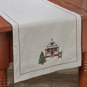 Visit to Santa Table Runner Santa's House Red Green Cream Christmas 13x36 Park - Picture 1 of 2