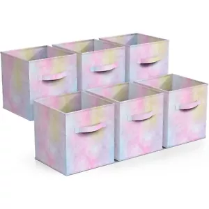 Colorful Set of 6 Foldable Fabric Storage Cubes with Handles 11 Inch - Picture 1 of 7