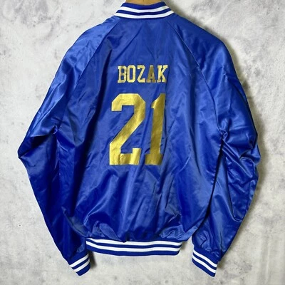 St Louis Blues Bozak Satin Bomber Jacket Adult S Blue Snap Lined NHL Cardinal - Image 1 of 4