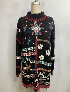 Suéter Vintage Navidad Crewel Bordado Mujer Plus 18/20 - Imagen 1 de 10