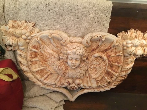 BEAUTIFUL ANTIQUE CAST IRON CHERUB  ANGEL WALL PLAQUE - CIRCA 1880 Cover