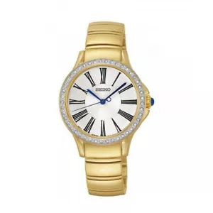 Seiko Swarovski SRZ442 P1 Gold/White Dial Women's Analog Quartz Watch - Picture 1 of 5