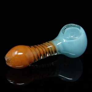 Handmade Mini Thick Light Blue Brown Perfect Spiral Smoking Glass Pipes 3.5 inch - Picture 1 of 5