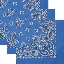 Lot of 3 New 22" Royal Blue Paisley Bandanas Handkerchiefs Scarf 100% Cotton USA