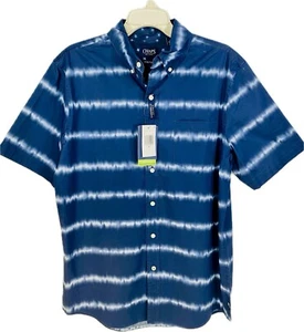 Chaps Short Sleeve Stretch Patriotic USA Button Down Shirt Blue Men's Medium - Picture 1 of 5