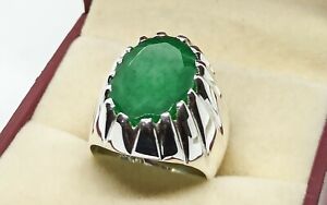 Natural Oval Cut Green Emerald Men Ring Sterling Silver 925 Handmade Zamurd Ring