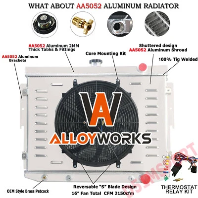 4Row Aluminum Radiator Shroud Fan for 1973-78 Dodge Monaco Plymouth Mopar 7.2 V8 Foto 1 de 4