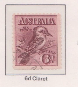 (F280-35) 1914 Australia 6d claret engraved Kookaburra stamp VFU (AJ) - Foto 1 di 1