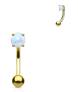 Eyebrow Rook Curve w/Opal 3mm Pronged Gem 16 Gauge 5/16" Gold IP Barbell - Picture 1 of 4