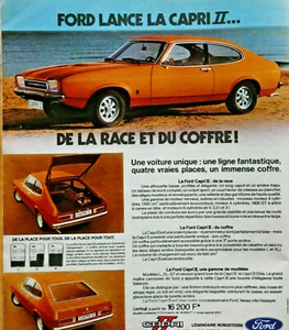 PUBLICITÉ DE PRESSE 1974 FORD LANCE LA CAPRI II DE LA RACE ET DU COFFRE - Picture 1 of 1