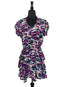 Vertigo Striped Tiered Ruffle Short Sleeve Round Neck Empire Dress Size M - Picture 1 of 3