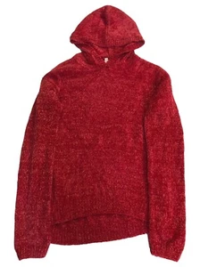 Girls Cherry Red Fall Autumn Winter Holiday Chenille Hooded Sweater XL (14/16) - Picture 1 of 2