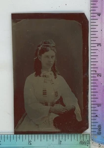 Junge Frau Haardutt Muster Schal Tintype Ferrotype - Bild 1 von 2