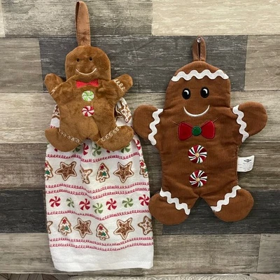 Gingerbread Man Kitchen Towel Holder Oven Mitt Christmas Holiday Decor Set  READ - Image 1 of 4