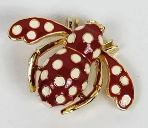 Signed Joan Rivers Gold Tone w/Enamel Red & White Spotted Bee Pin - Picture 1 of 4