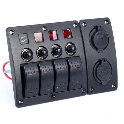 Painel interruptor balancim alternador à prova d'água 12V 4 gangues LED vermelho com USB duplo para barco trailer - Imagem 1 de 4