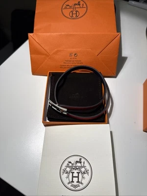 Auténtico Brazalete Hermes Behapi Doble Tour Reversible Rojo/Azul Marino Foto 1 de 4