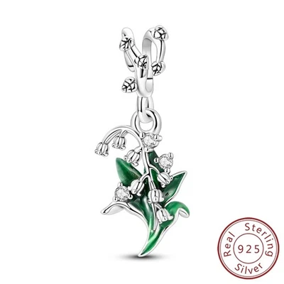 MULA Frauen 925 Sterling Silber DIY Charm CZ Grüne Emaille Blume Für Armbänder - Bild 1 von 4