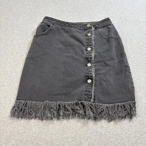 Pilcro No 04 Skirt Womens S Black Denim Button Front Fringe Pockets Boho Retro - Picture 1 of 7