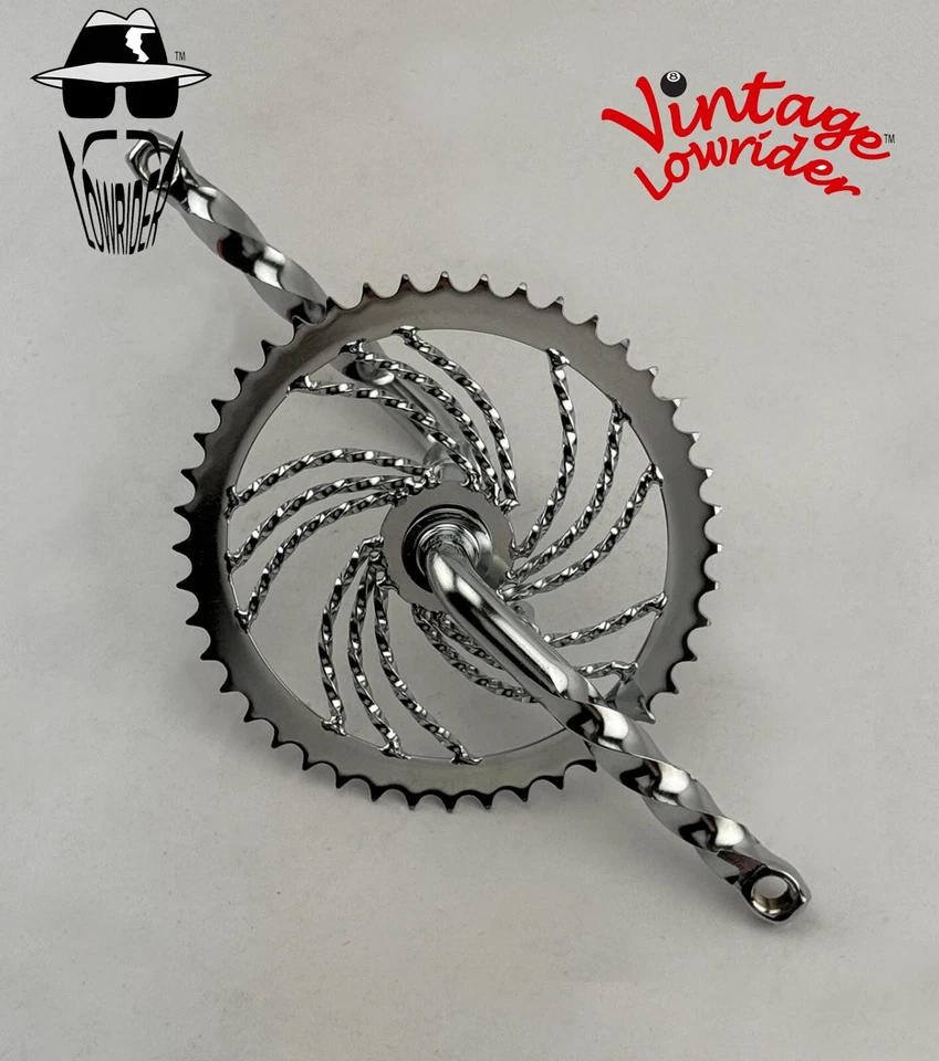 VINTAGE LOWRIDER TWISTED 5 1/2" CRANK & TWISTED 44T SPROCKET CRUISER BICYCLES. - Image 1 of 3