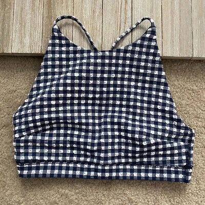 J. Sujetador deportivo Crew XXS 2XS azul blanco pucker guinga correas cruzadas para la espalda casi nuevo Foto 1 de 4