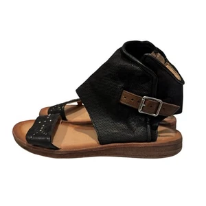 Sandalias para mujer Miz Mooz negras de cuero forjado con hebilla plana cremallera lateral talla 38/EE. UU. 8 - Imagen 1 de 8
