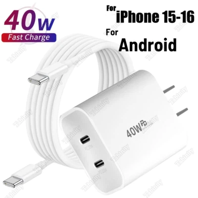 For Samsung iPhone 15 16 Pro PD 40W Power Adapter Fast Wall Charger Type C Cable - Image 1 of 4