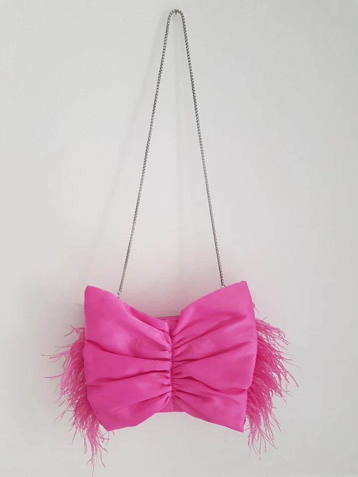 Zara Pink Satin & Feather Evening Bag New Limited Metaverse Collection Rare - Image 1 of 4