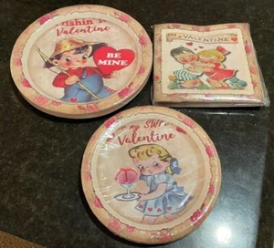 Lot of 75 Cute Valentine’s Day Paper Plates and Napkins, My Valentine - Picture 1 of 1