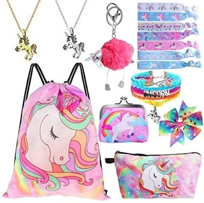 9 pcs Unicorn Gifts for Girls Teen Necklace Bracelet Jewelry Hair Ties Backpack - Image 1 of 3