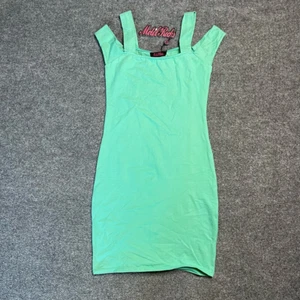 Motel Rocks Womens Bodycon Dress Green Mini Boat Neck Cold Shoulder Sexy S New - Picture 1 of 9