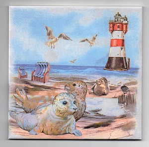 Azulejos decorativos mural azulejo de imagen decoupage faro focas en la playa (087DP) - Imagen 1 de 5