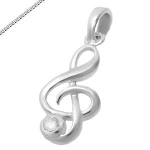Anhänger Notenschlüssel Note mit Zirkonia Silber 925/  Musik Neu auch mit Kette - Picture 1 of 16