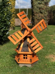 DARLUX Sechseck Garten-Windmühle aus Holz kugelgelagert Braun/Schwarz Höhe 70 cm - Picture 1 of 5