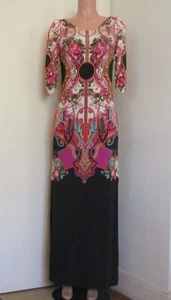 CLASS ROBERTO CAVALLI PINK, BLACK FLORAL HALF SLEEVE PULLOVER MAXI DRESS, US 8 - Picture 1 of 12