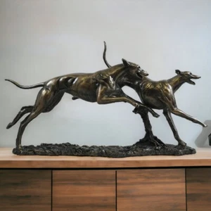 Bronze Finish Resin Greyhound Sculpture Dynamic Canine Duo Elegant Home Decor - Picture 1 of 2