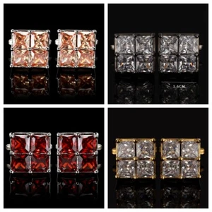 Herren Glänzend Kariert Strass Manschettenknöpfe Luxus Business Kristall Manschettenknöpfe Verpackt - Bild 1 von 6