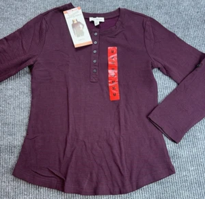 Vintage America Shirt Women Medium Henley Striped Tapered Tee Comfort Casual New - Picture 1 of 4