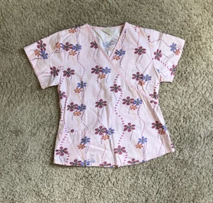 LANDAU Scub Top Floral V-Neck Pink Womens Medium* - Picture 1 of 3
