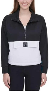 Women's Black DKNY 1/2 Zip Pullover Sport Sweater TOP Size M Half Zip Closure - Picture 1 of 5