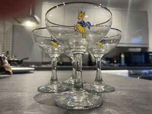 Set of 6 Immaculate Babycham Glasses No Wear To Gold Rims Or Logo 1970s